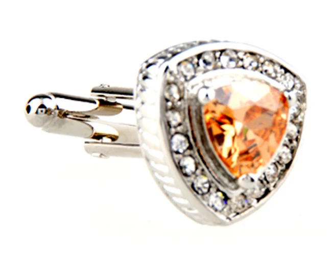 

SUNNYLINK Men's Cuff Links Orange Crystal Silver CUFFLINKS for shirt J1073