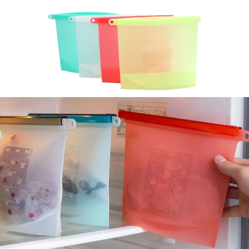 

4Pcs/set Reusable Silicone Vacuum Vegetable Fruit Fresh Bags Wraps Fridge Food Storage Containers Refrigerator Bag Kitchen Tools