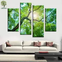 4 Panels Green Tree Painting Canvas Wall Art Picture Home Decoration Living Room Canvas Print Modern Painting No Frame HW044