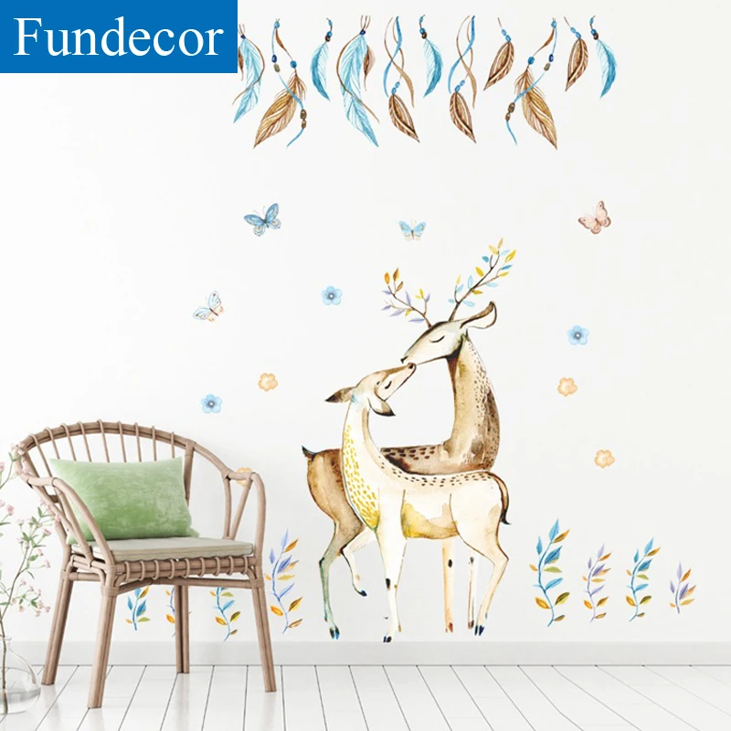 

[Fundecor] DIY Husband and wife deer animals wall stickers for kids rooms couple bedroom living room home decor art wall decals
