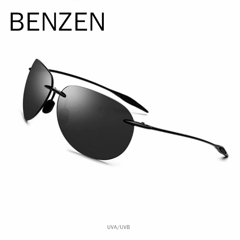 BENZEN сверхлегкие солнцезащитные очки TR 90 без оправы Мужские Винтажные высококачественные солнцезащитные очки для мужчин UVA/UVB нейлоновые линзы черные 9356