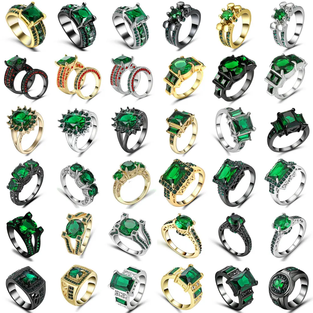 Trendy Green CZ Engagement Wedding Rings For Women Black gold Silver Color Crystal Rings Party Jewelry femme anillos Size 6