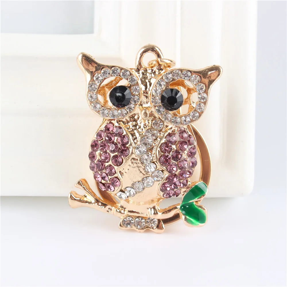 

Pink Owl Bird Crystal Charm Purse Handbag Car Key Ring Chain Party Wedding Birthday Creative Gift
