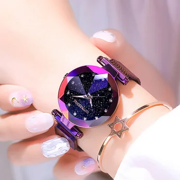 

2019 Fashion Ladies Wristwatch Shiny Prism Rose Gold Women Watches Luxury Starry Sky Magnet Waterproof Clock Gifts Montre Femme