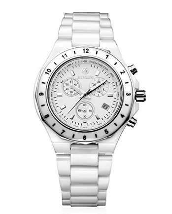 BINLUN чистая белая керамика женские кварцевые часы секундомер Автоматическая Дата женские спортивные часы водонепроницаемые женские наручные часы для плавания - Цвет: White
