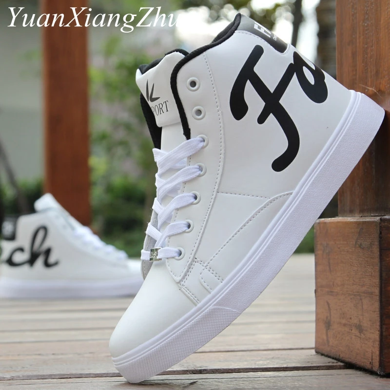 

Fashion Men Casual Shoes Hip-hop High Help Men Shoes 2018 New Black Lace-Up Casual Ankle Boots Comfortable Flat Adult Male Shoes