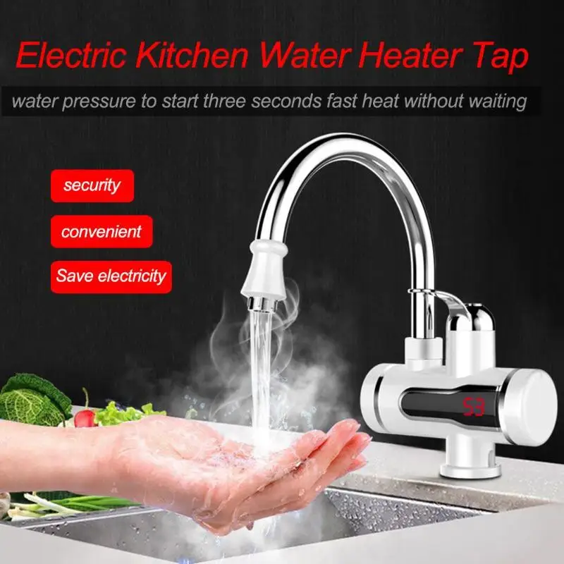 

Kitchen Tankless Water Heater 220V 3000W Electric Faucet Hot Boiler Water Electric Heating Tap Element with Temperature Display