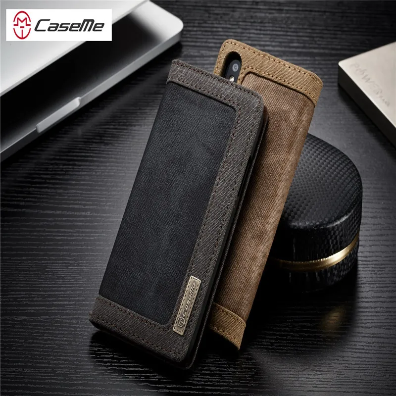 CaseMe Magnetic Flip Phone Case for iPhone 6 7 8 X 10 Canvas PU Leather Stand Wallet Cover 6s Plus Bag | Мобильные телефоны и