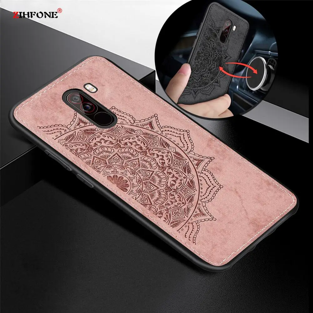 

Luxury Cloth Texture Shockproof Case for Xiaomi Pocophone F1 Cover Coque for Xiaomi Poco F1 Magnetic Car Holder Protective Cases