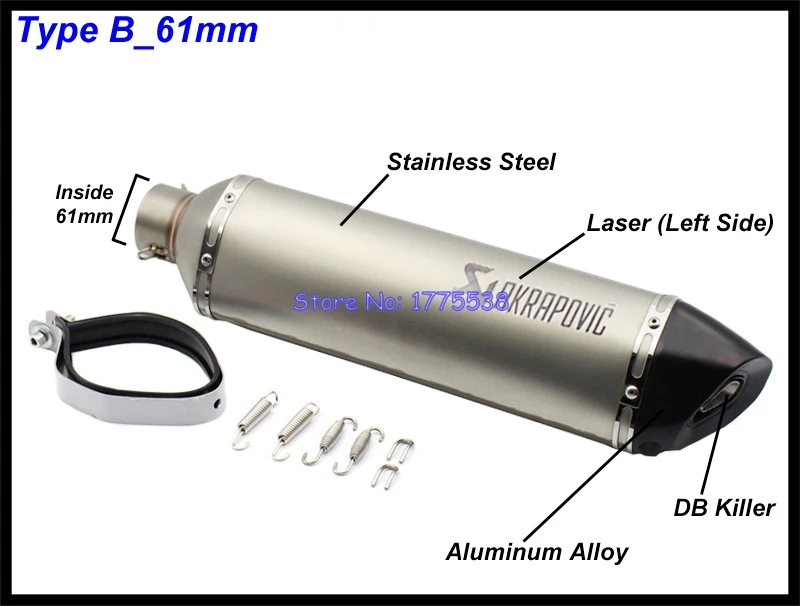 PHULEOVEO lado izquierdo ID: 51mm/61mm L: 570mm moto Akrapovic silenciador de Escape de la motocicleta silenciador Escape Damper DB Killer