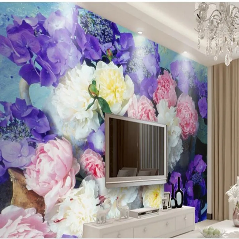 

wellyu Custom large - scale murals retro European - style hand - painted flowers background wall paintings wallpaper