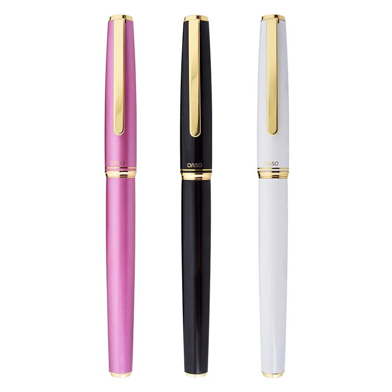 

Luxury OASO 1pc Gold Clip Black White Pink Fountain Pen 0.5mm 0.38mm Business Office Gift Student Ink Pens School Supplies