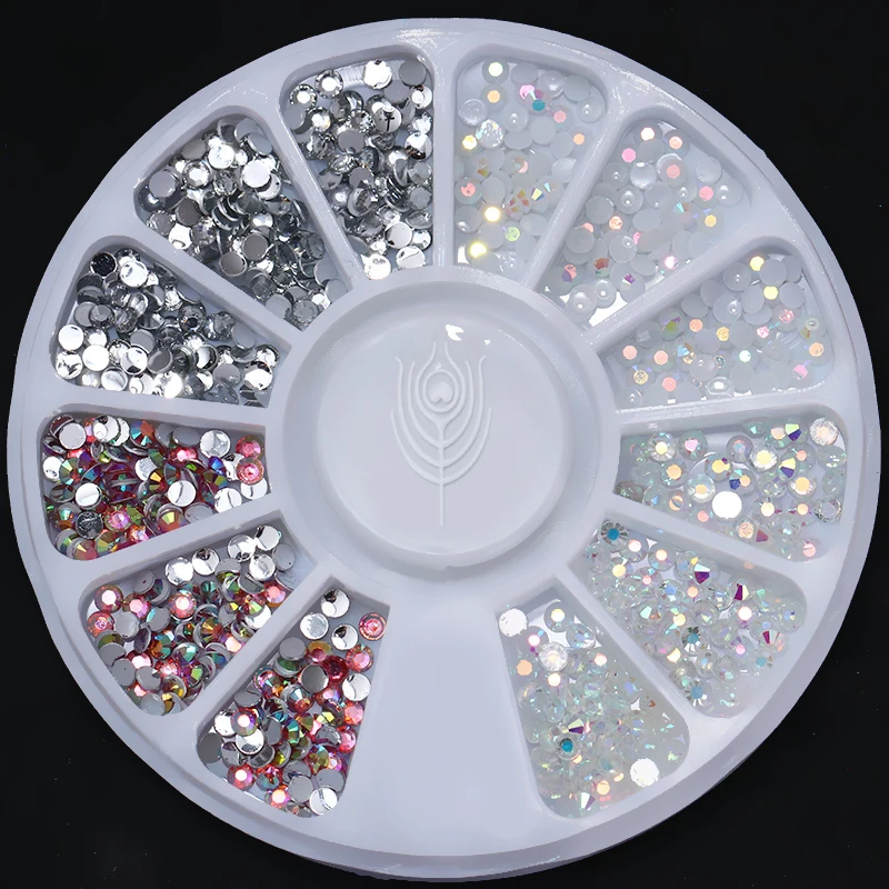 

1 Box AB Color Resin Rhinestones 3D Nail Art Decorations Flatback Jelly Studs Manicure Tips Decoration in Wheel