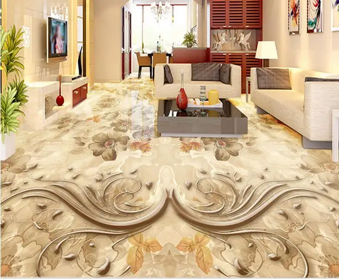 

3d flooring mural wallpaper white Custom 3d floor european Marble pattern floor vinyl adhesive wallpaper for walls