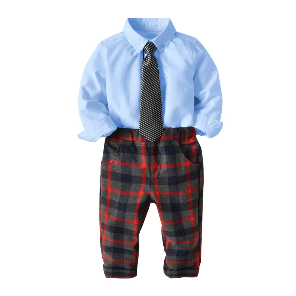 Boys Clothes Wedding party costume Fashion Baby Suit British Wind Children's Gentle man Long Sleeve Shirt Plaid Trousers Suit