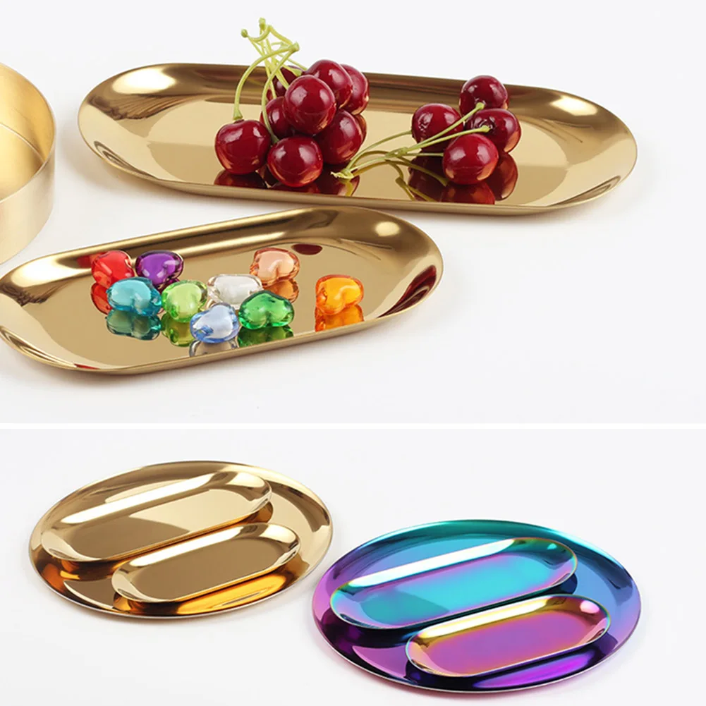 

Rainbow Stainless Steel Storage Trays Dishes Plate Fruit Japanese Snack Foods Plate Dish Decor Canteen Dinnerware Food Container