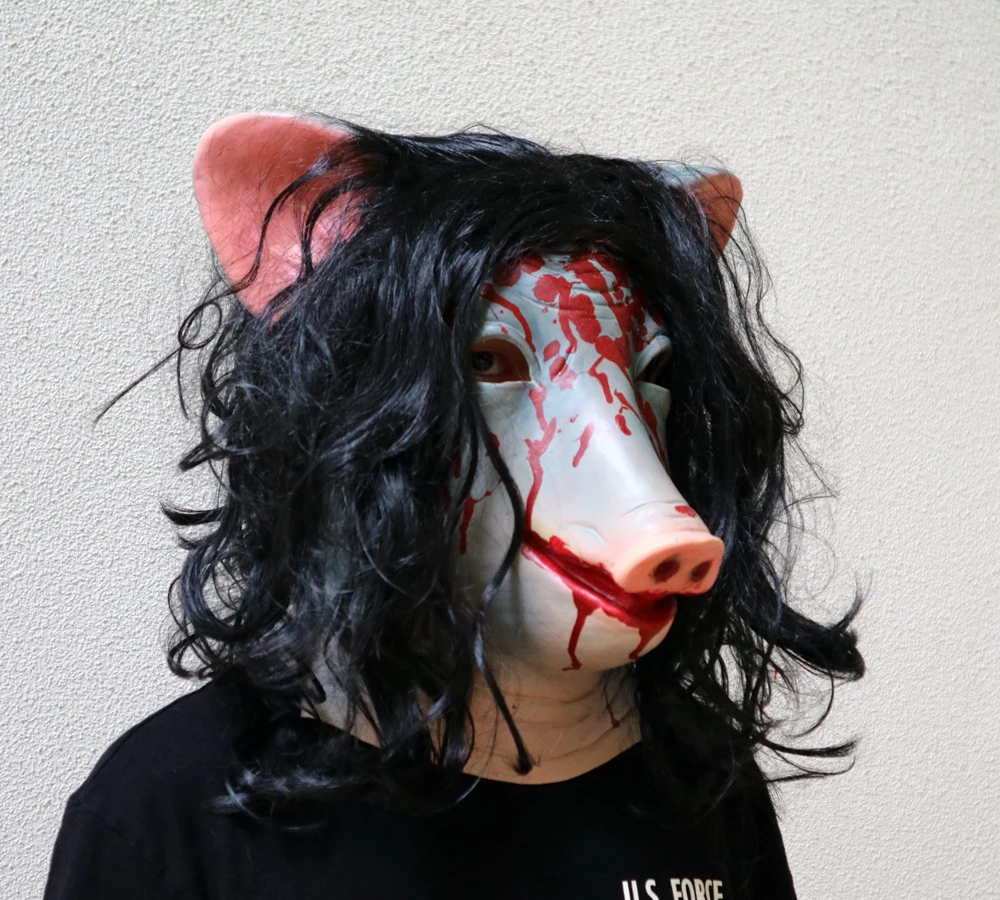 Свинья голову страшные маски Новинка Хэллоуин маска с волосами Хэллоуин маска страшно Косплэй костюм латекс праздник поставки видели III