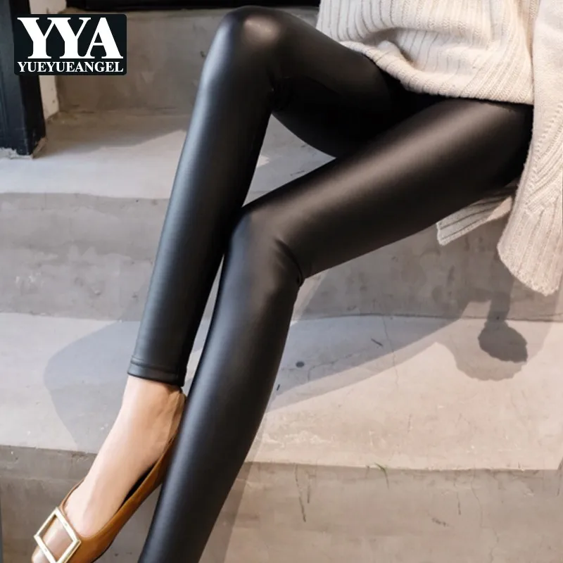 S-8XL 100 кг женские брюки плюс размер осень зима плюс бархатные женские брюки узкие с высокой талией черные pu кожаные брюки леди