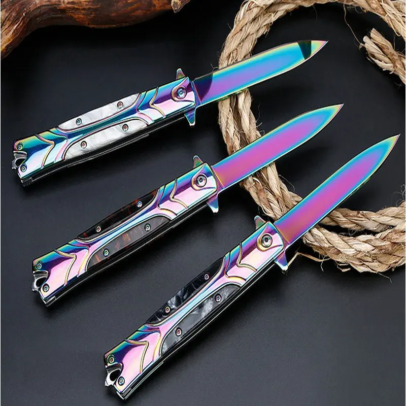 colorful titanium tactical folding knife outdoor camping hunting survival rescue edc tools (5)