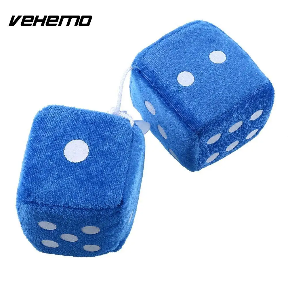Affordable prices Blue Fuzzy Dice Hangers Rear Car Plush Dice Dots Pair