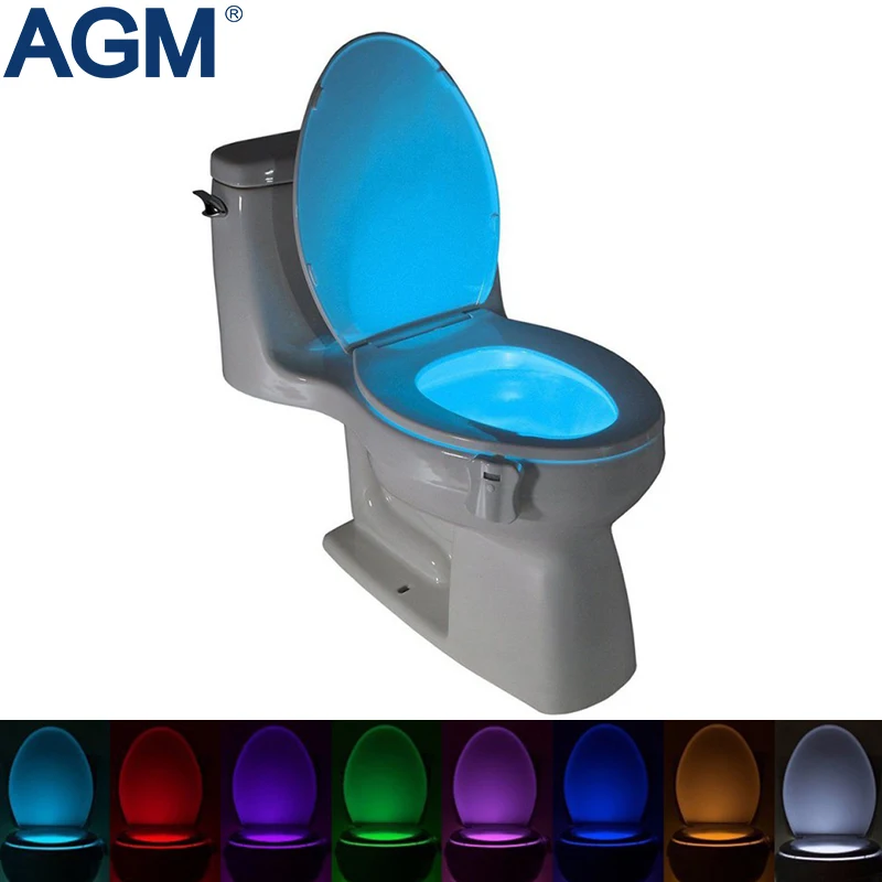 

AGM Sensor Toilet Light LED Human Motion Activated Sensor Seat Lamp Automatic RGB PIR Luminaria Bowl Lights Bathroom Night Light
