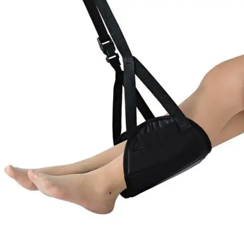 Удобная вешалка для путешествий самолет подставка для ног гамак сделан с премиум пены памяти ног - Цвет: Черный