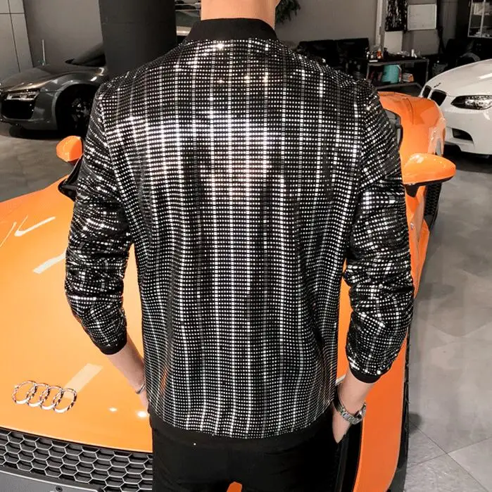 Мужская облегающая куртка с блестками летняя Солнцезащитная для ночного клуба