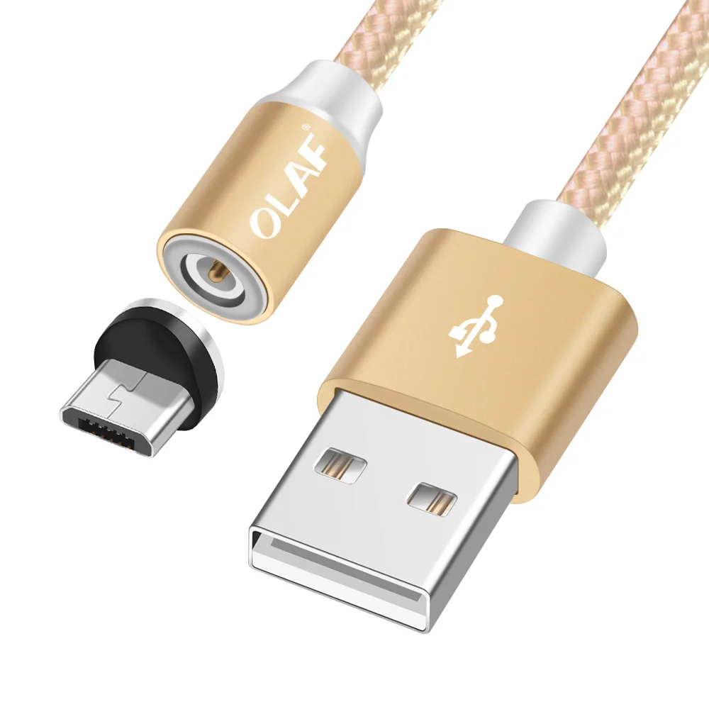 Олаф Магнитный кабель USB кабель с нейлоновой оплеткой Магнит Micro USB кабель для huawei данных Зарядное устройство для подключения кабеля к кабелю для Xiaomi samsung Android мобильного телефона - Цвет: Gold