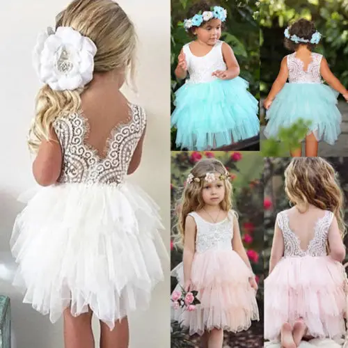 Summer Kid Baby Girl Formal Dresses Tulle Tutu Lace Backless Girls Wedding Party Pageant Dress Birthday Princess | Детская одежда и