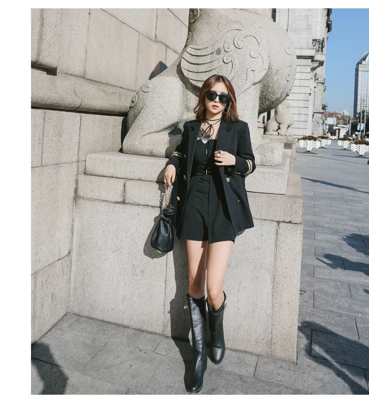 2018 Демисезонный новый корейский модный Navy Blazer Для женщин вышивка костюм куртки Женская обувь, Большие размеры черные пиджаки пальто Z396