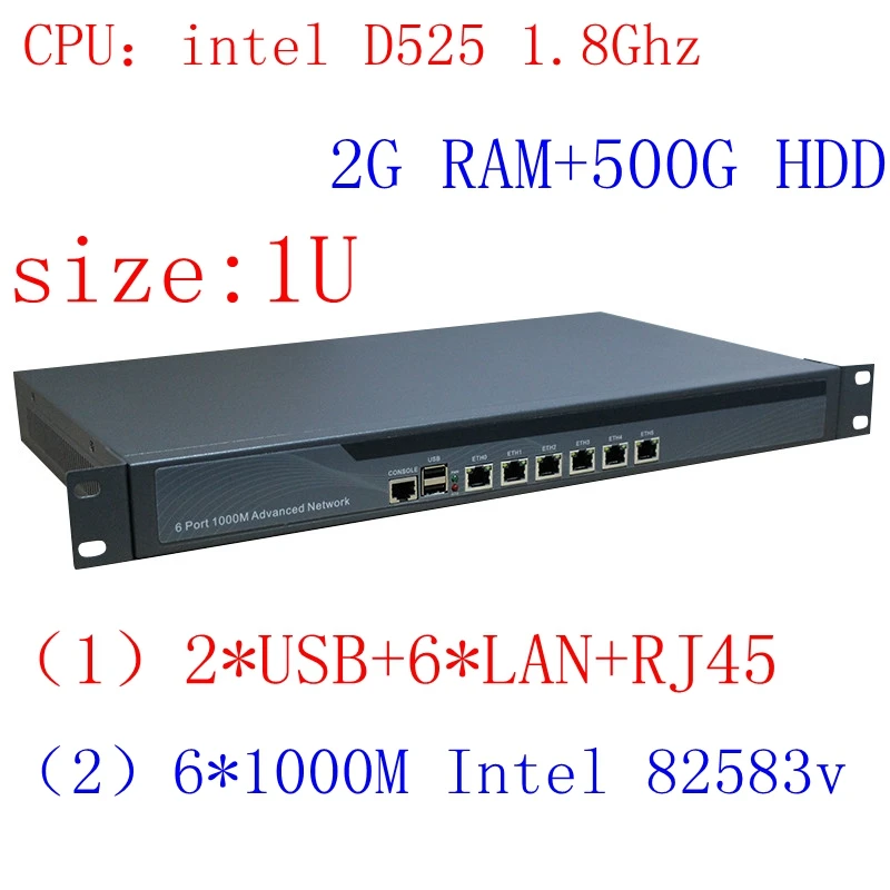 1U Atom Server / Firewall Network Security Atom D525 6 lan 6*intel PCI-E 1000M 82583v Lan 2G RAM 500G HDD