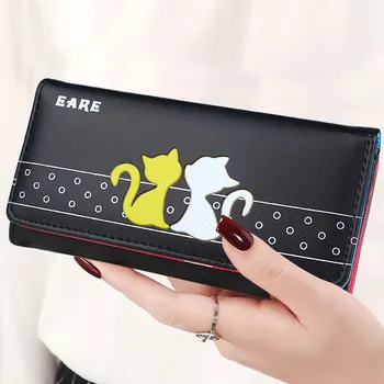 

Lady Purses Cat Pattern Women Wallets Cards Holder Fold Clutch Envelope Money Bags Long Short Woman Wallet Girls Coin Purse Bag