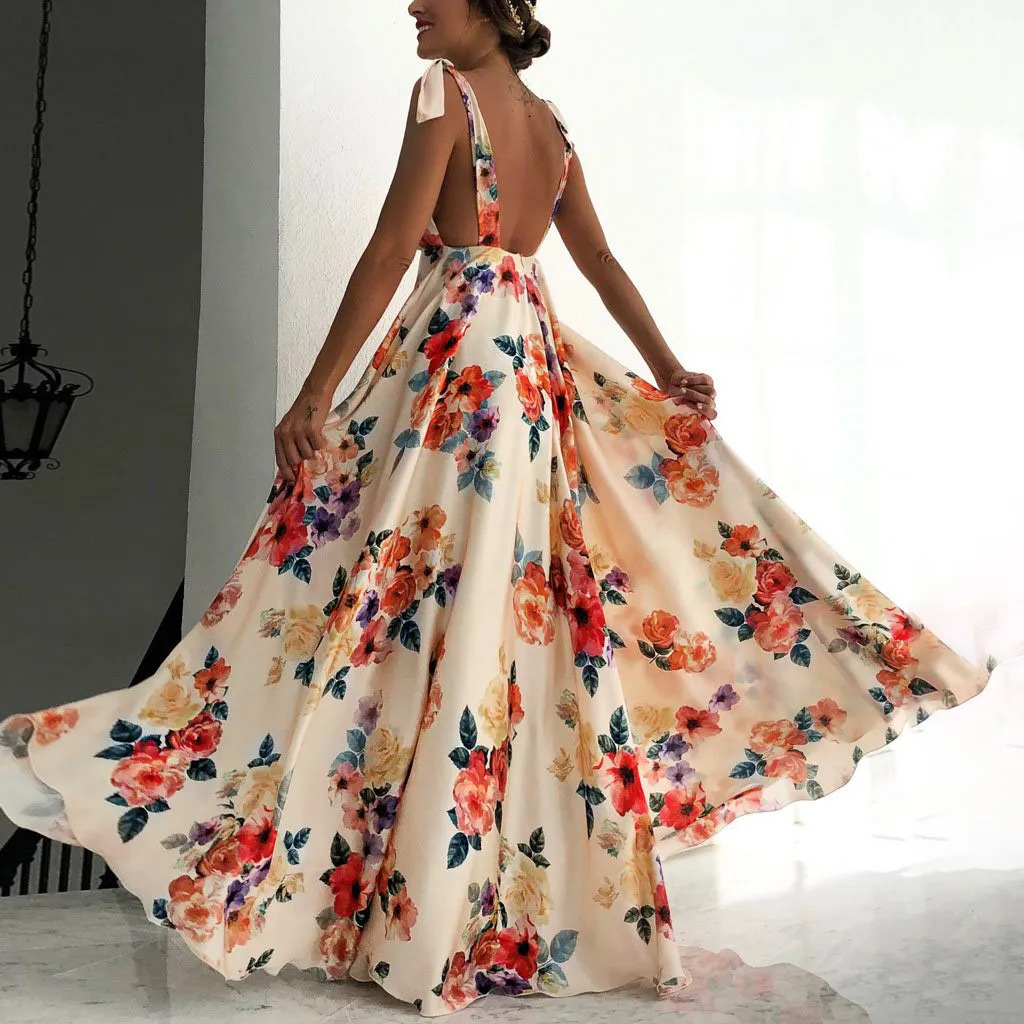 

2019 new arrival Womens lady Boho Maxi Dresses chiffon floor-length fresh dress summer elegant party dress vestido verano mujer
