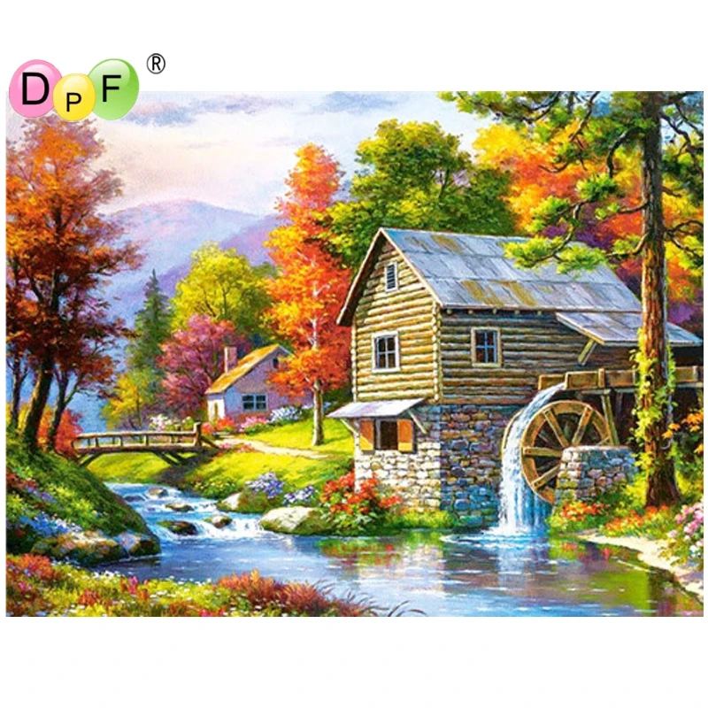 

DPF DIY Magic Cube Cross Stitch art craft Waterwheel House Diamond Embroidery 5D full Round Diamond Painting Mosaic gift Decor