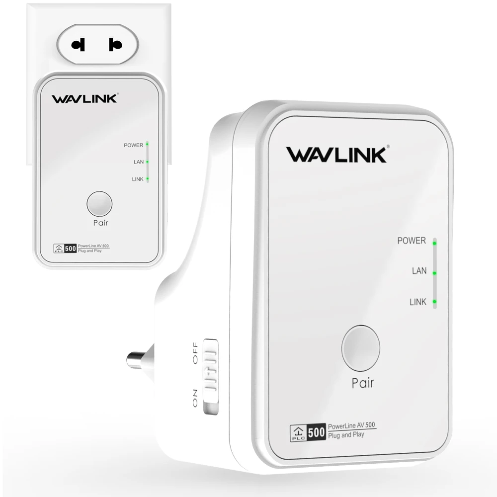 1 пара сетевой адаптер Wavlink AV500 Powerline RJ45 500Mbs Kit Ethernet IPTV HomePlug AV Plug and Play EU/US|Сетевые