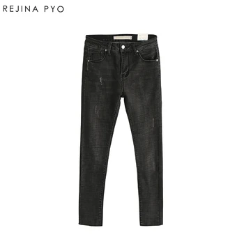 

BIAORUINA Women Casual Skinny Denim Pencil Jeans Female High Waist Stretching Skinny Jeans Ladies Scratched Washed Ripped Jeans