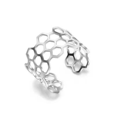 

Personalized Honeycomb Openwork Ring Titanium Steel Rose Gold Ring Cuff Ring Women Jewelry