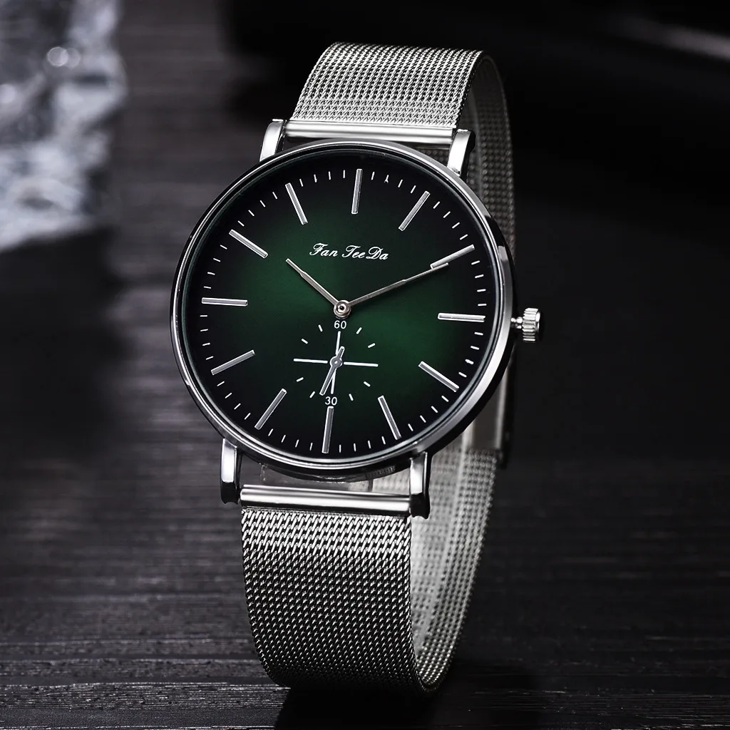 

FANTEEDA Fashion Luxury Brand Mens Watch Mesh Belt Watch Double Eye Dial Analog Quartz Men Clock Wrist Watches relogio Z524