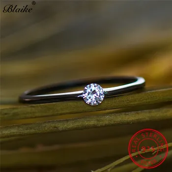 

Blaike 925 Sterling Silver Rings For Women Single Zircon Wedding Bands Minimalist Small Stone Thin Ring Dainty Black Finger Ring