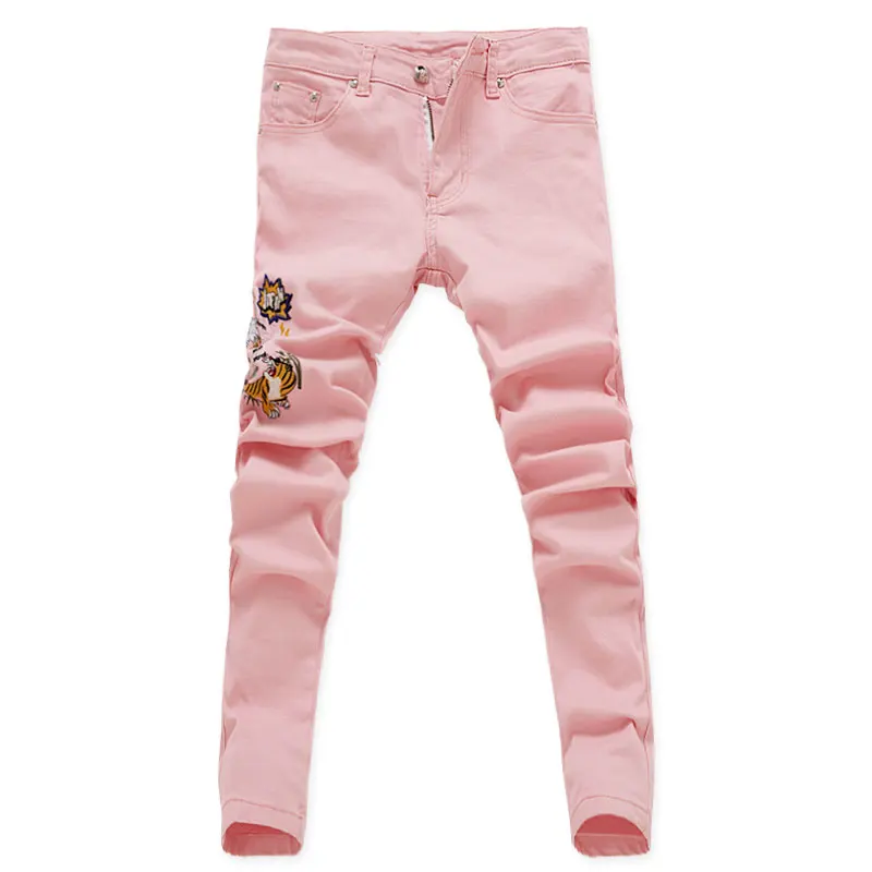 2021 New Fashion Ripped Jeans Men  Embroidery Skinny Pants Man Spring Summer Yellow green pink Demin Pants Plus Sizer 4