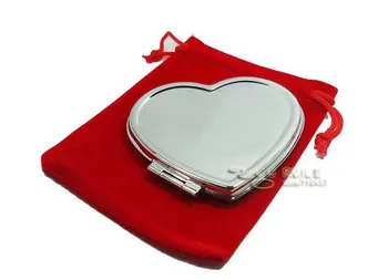 

100X Blank Heart Compact Mirrors Makeup Mirror With Companion RED POUCHES Bridal Wedding Gift #18038