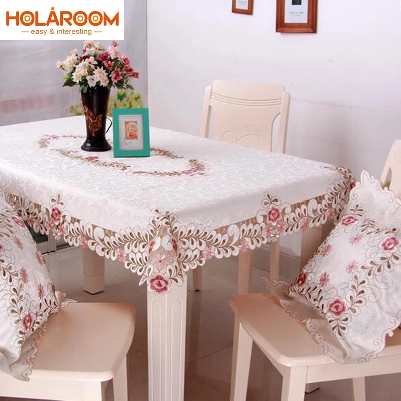 Embroidered Floral Lace Tablecloth Europe Style Dustproof Table Covers