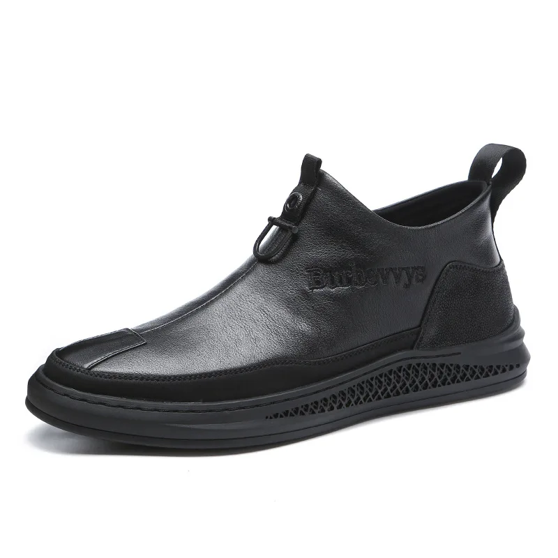 

First Layer Cowhide Leather Shoes Men Walking Shoes Fashion Zip Breathable Non-slip Comfortable Shoes for Men JINBEILE