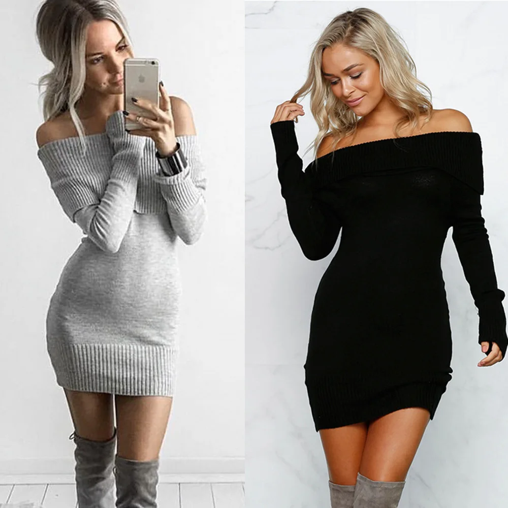 black off the shoulder knit dress