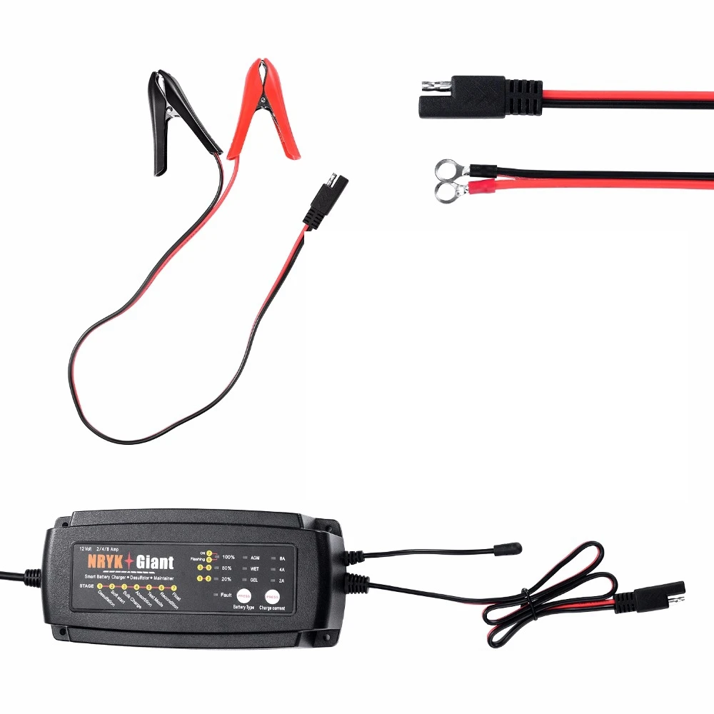 

Top Quality 12V 2A/4A/8A 3 IN 1 7-Stage Smart Car Battery Charger Maintainer & Desulfator for AGM GEL WET Batteries 6-160AH