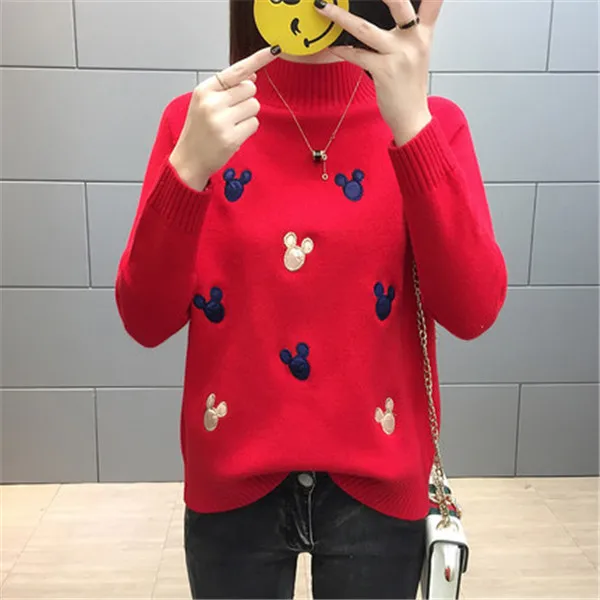 Women Knit Pullover Sweater New Autumn Winter Clothes Warm Half Turtleneck Long-sleeved Knitwear Tops Jumper Female AA372 - Цвет: red