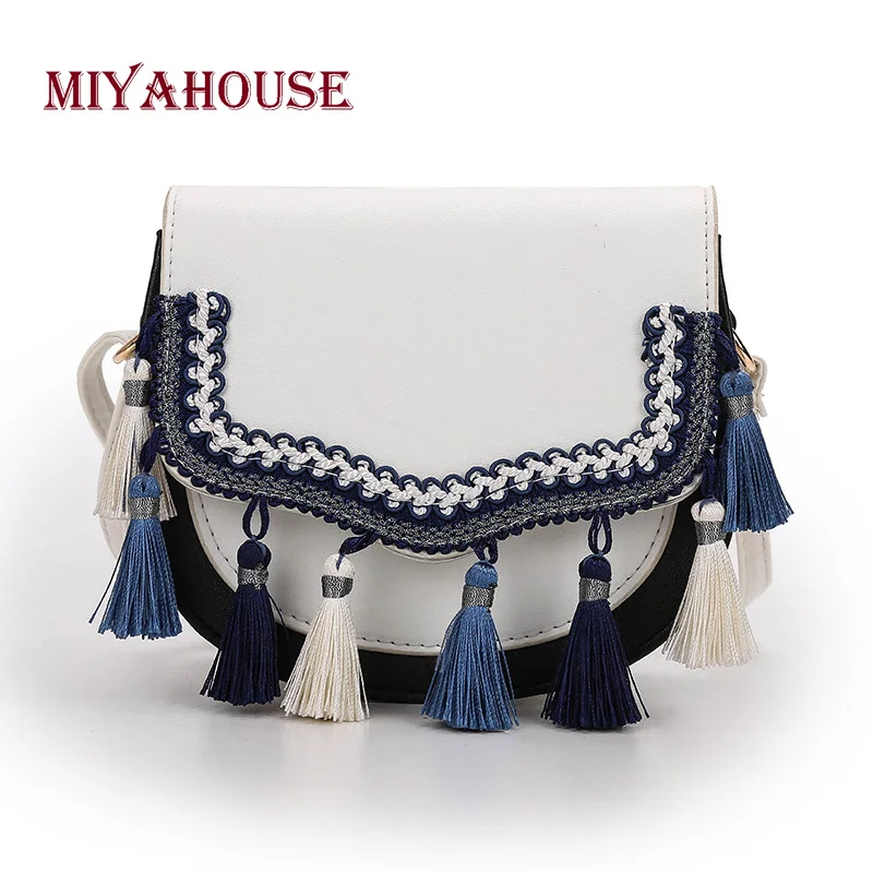 Miyahouse Fashion Leather Saddle Shoulder Bag Women PU Leather Female Messenger Bag With Tassel Crossbody Bag Lady Miyahouse Fashion Leather Saddle Shoulder Bag Women PU Leather Female Messenger Bag With Tassel Crossbody Bag Lady