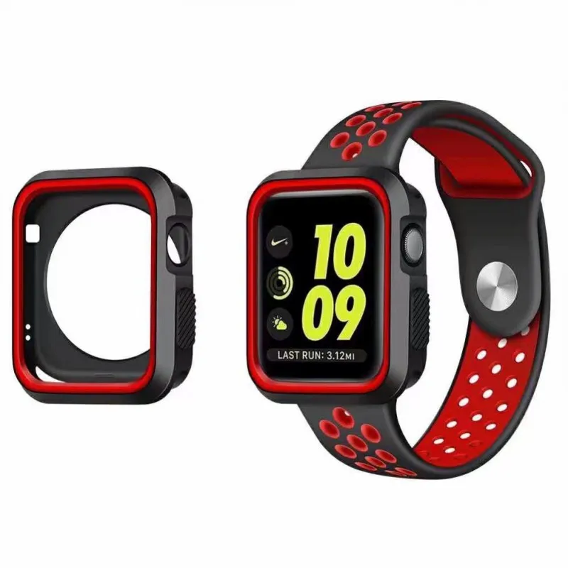 Двойной Цветной силиконовый чехол для Apple Watch Series 1 2 3 4 Cover 44 мм 40 мм 42 мм 38 мм iWatch защитный чехол с сопротивлением падению