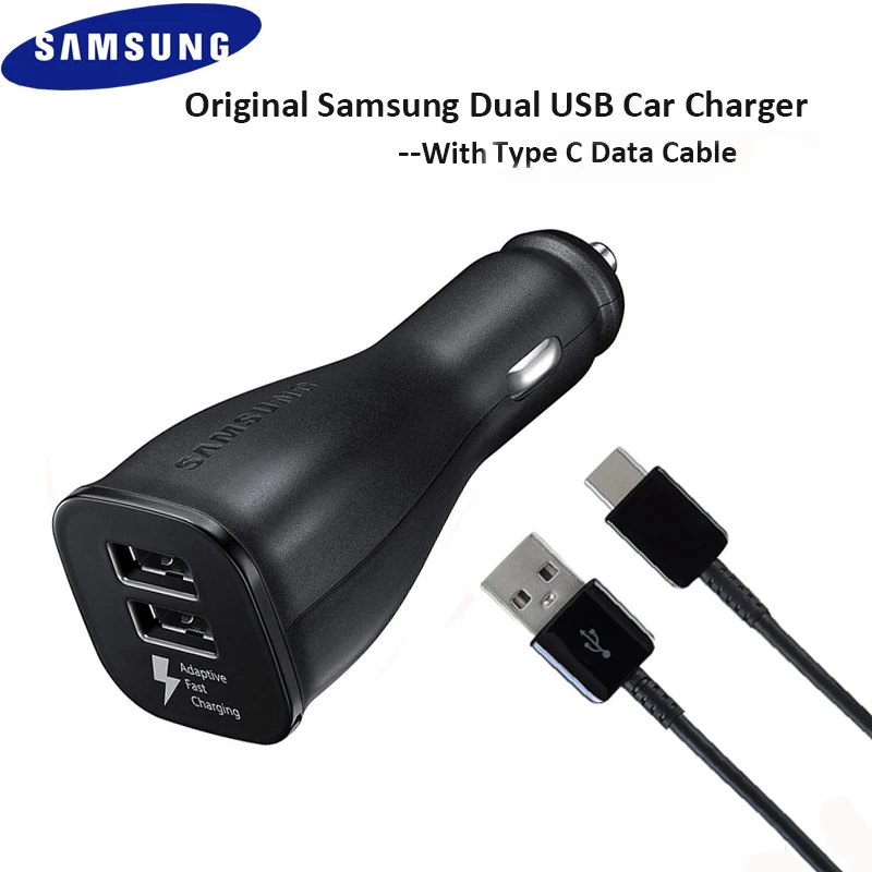 

Original Samsung Double Dual USB Adapter Quick Car Charger USB Type C Cable For Galaxy Note 7/8/9 S8 S9 plus A8 2018 A9 star