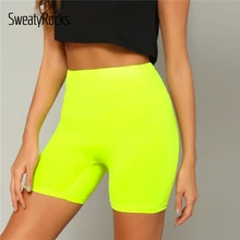 SweatyRocks неоновые Цвет Высокая Талия Cycling с коротким рукавом, одежда спортивного типа Для женщин обтягивающие шорты из плотной ткани, Лето штаны с эластичной резинкой на талии шорты для спорта и отдыха